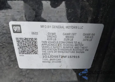 2022 Chevrolet Malibu Fwd Lt from USA, damaged, VIN 1G1ZD5ST2NF157915